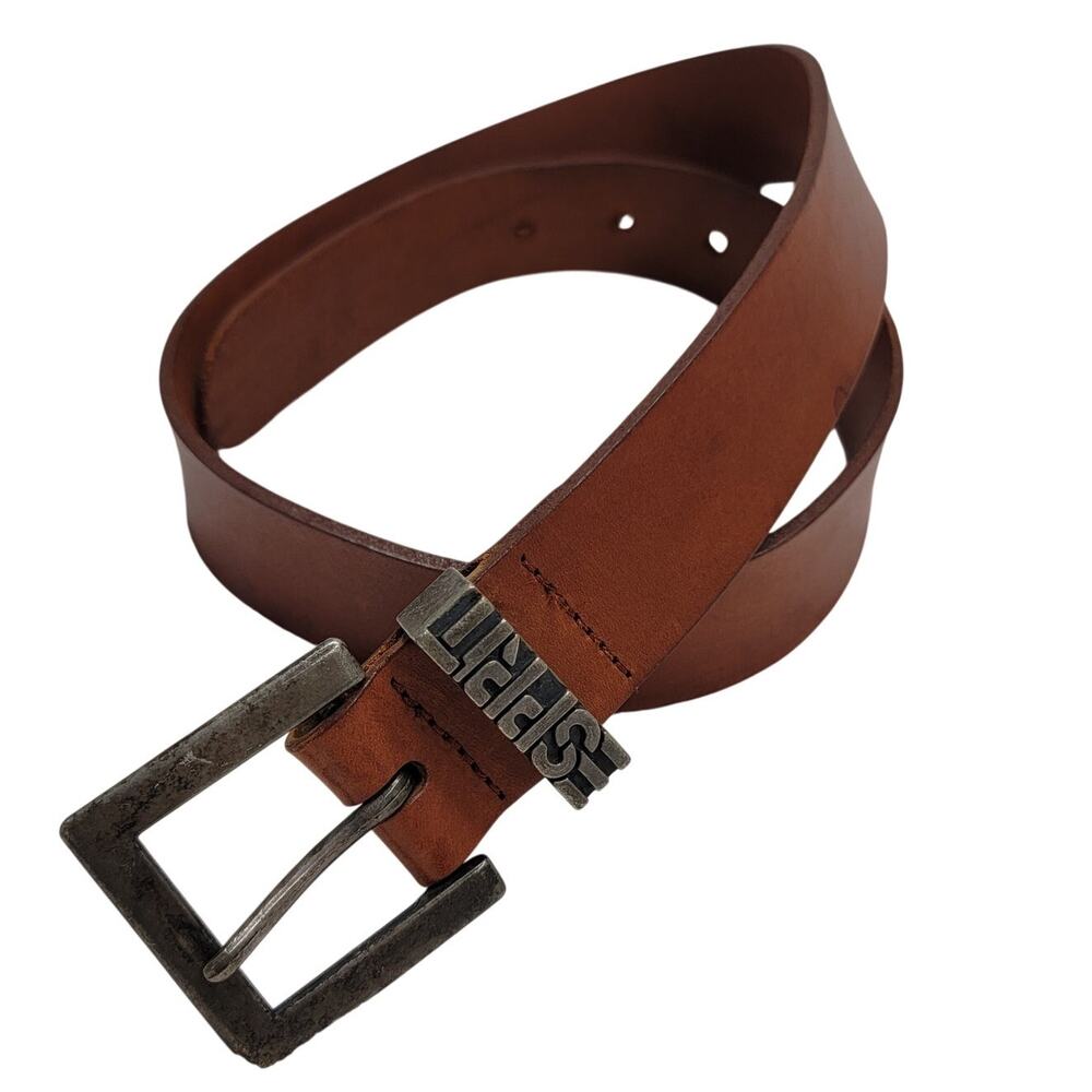 Vintage Esprit Brown Leather Belt Womens 70 S Square Buckle 90s Grunge Aesthetic